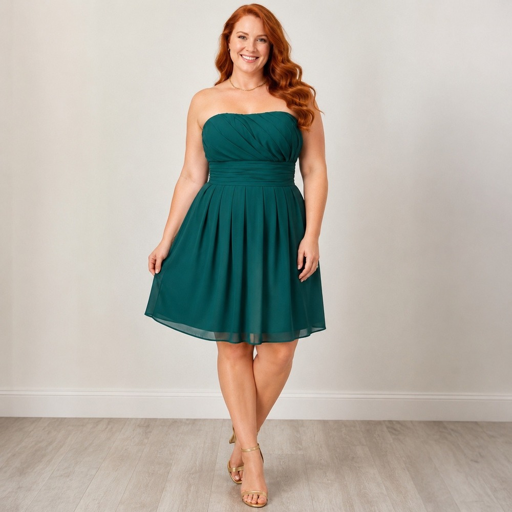 Bill Levkoff Green Strapless Chiffon Cocktail Bridesmaid Dress Size 16 READ